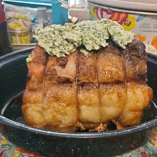 Prime Rib Roast with a herb compound butter.