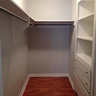 A view of the huge walk-in closet.