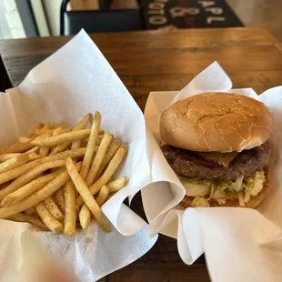 Cheeseburger and fry