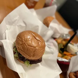 Hamburger cheesy tots and brisket burger