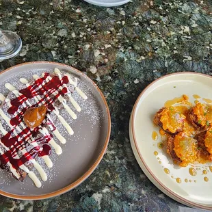 First course. Buckwheat crepe and fried green tomatoes