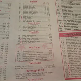 the menu of the restaurant