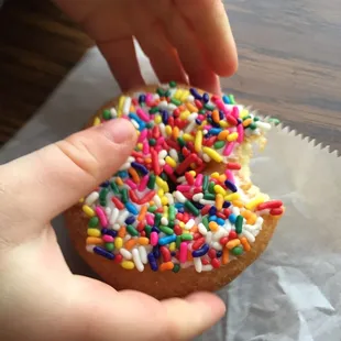 Classic cake with sprinkles. A particular two year old's favorite.