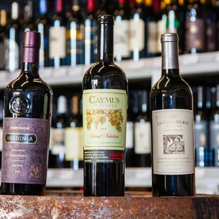 a variety of wine bottles