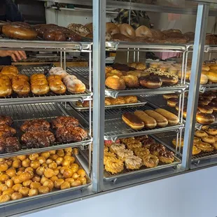 Display case of donuts