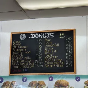 a menu for donuts