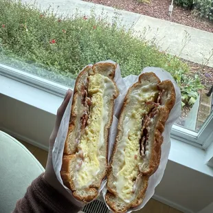 Croissant with bacon egg and cheese