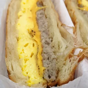 Breakfast croissant: sausage, egg, cheese