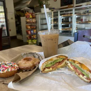 Sprinkle Donut, Glazed Old Fashioned Donut, Vietnamese Coffee, Nosh Omlette