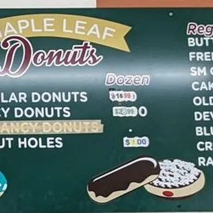 Donut prices menu