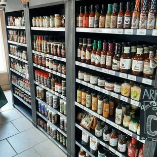 shelves of sauces and condiments