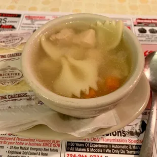 Delicious chicken noodle soup!!! Not too salty and just right.