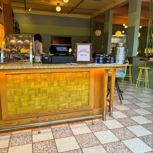a bar with a tiled floor