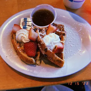 Little Grace (chocolate chip waffles with strawberries and whipped cream)