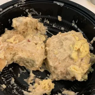 Dry hard biscuits with not enough gravy