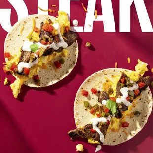 Steak breakfast tacos.