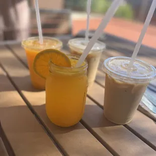 orange juice and iced coffee