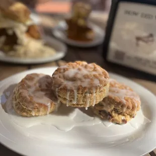 three biscuits on a plate