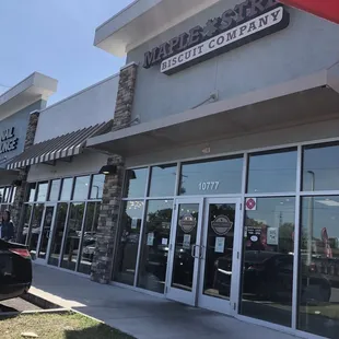 Storefront view from outdoor seating area