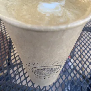 Hot macadamia nut almond milk latte w/ add shot