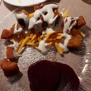 Pickled beets and homemade croutons