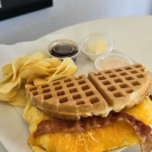 Waffle and eggs