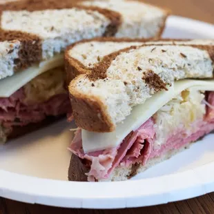 Reuben-
corn beef, with sauerkraut and swiss cheese