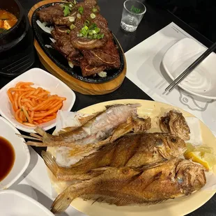 croaker fish and galbi beef