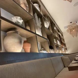 Cool accent wall in the back of the restaurant