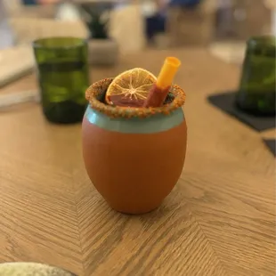 Cantarito $15 flecha azul blanco, orange, grapefruit, lime, agave, sparkling water, chamoy