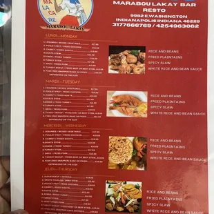 the menu for the restaurant