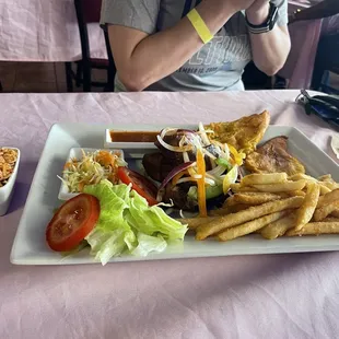 Turkey with rice and beans, plantains