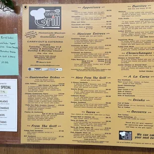 the menu for the restaurant