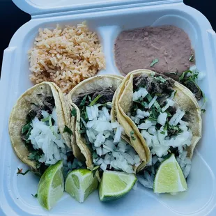 3 Tacos de Carne Asada (comes w/ rice &amp; beans), $10.50, Dec. 2023