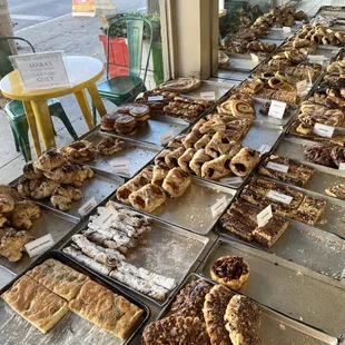 a variety of pastries on display