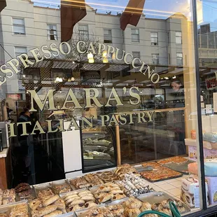 Window outside Mara&apos;s Italian Pastry in San Francisco.