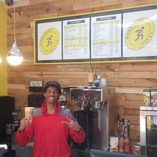 Simon, menu board, and logo designed by Simon.