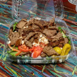 Our Gyro salads (option of chicken or beef) are the best high-protein dish!