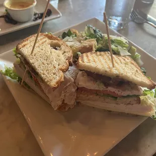 Turkey Club with side cesar salad