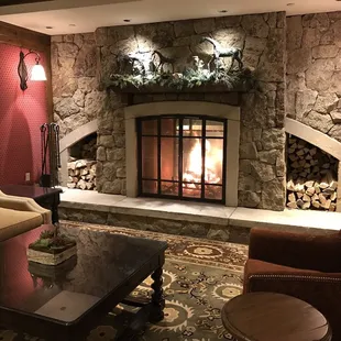 Hyatt entryway with see-through fireplace