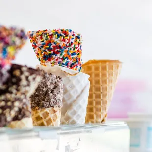 a variety of ice cream cones