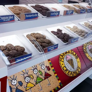 a display of cookies and pastries