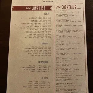 Drink menu