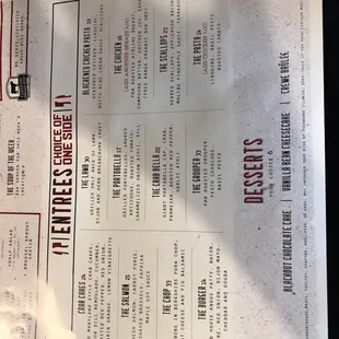 Bottom half of front of menu