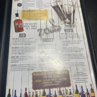 Dinner menu