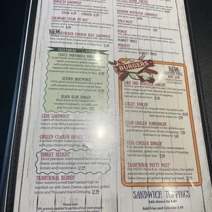 Dinner menu