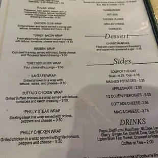 Wraps/Sides Menu