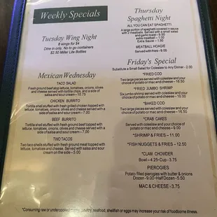 Speacials Menu