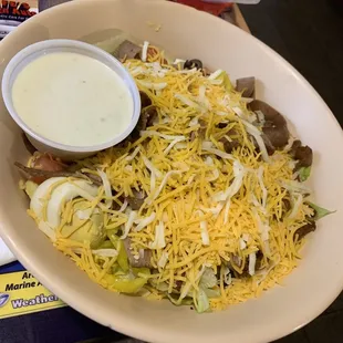 Gyro salad, no fries no green peppers