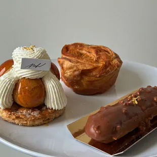 three pastries on a plate